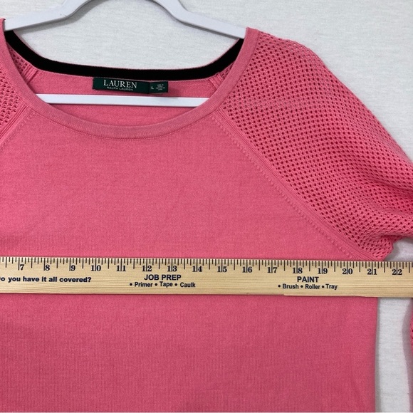 Lauren Ralph Lauren Pink Round Neck Mesh Sleeve Knit Pullover Top XL - Picture 3 of 10
